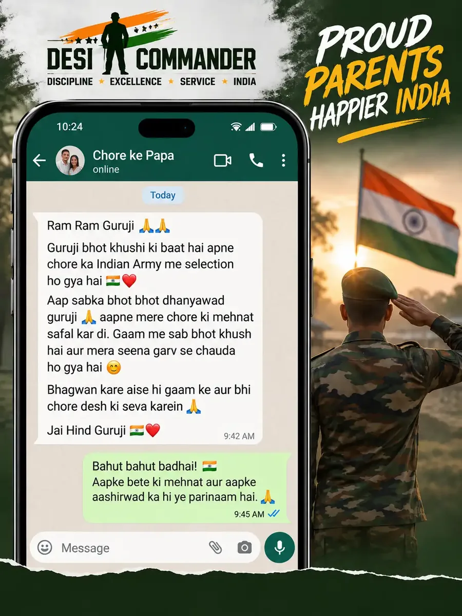 WhatsApp message from a proud parent whose son was selected in the Indian Army