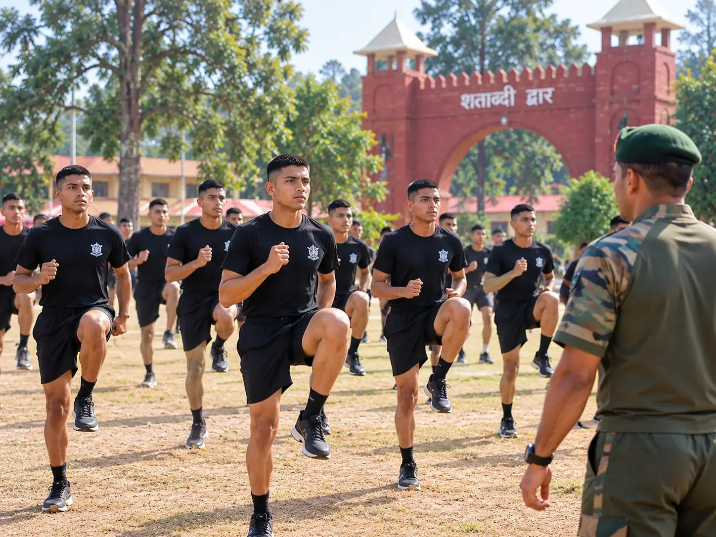 Morning physical training drill in front of the Shatabdi Dwar