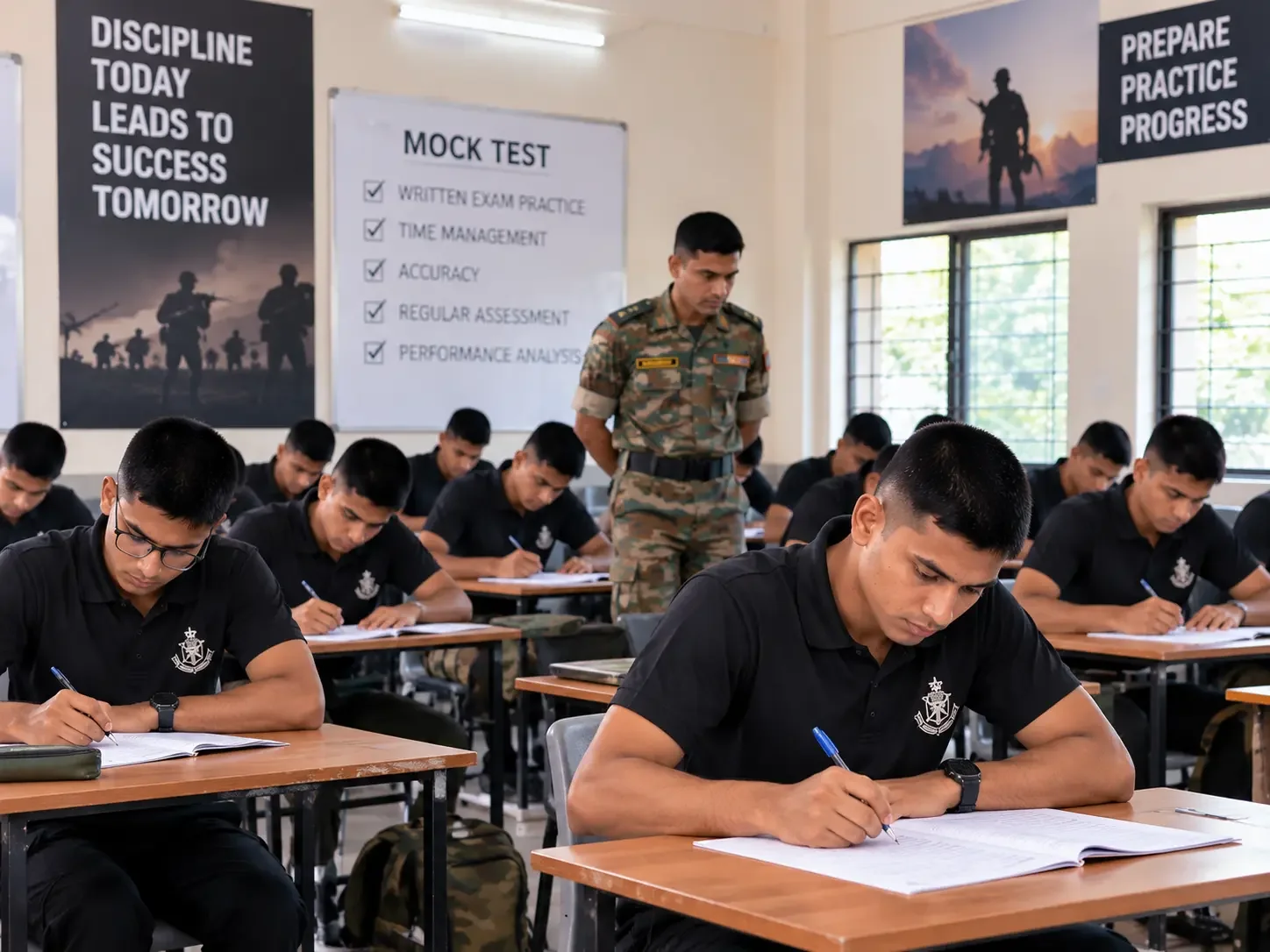 Students writing a mock test in the classroom
